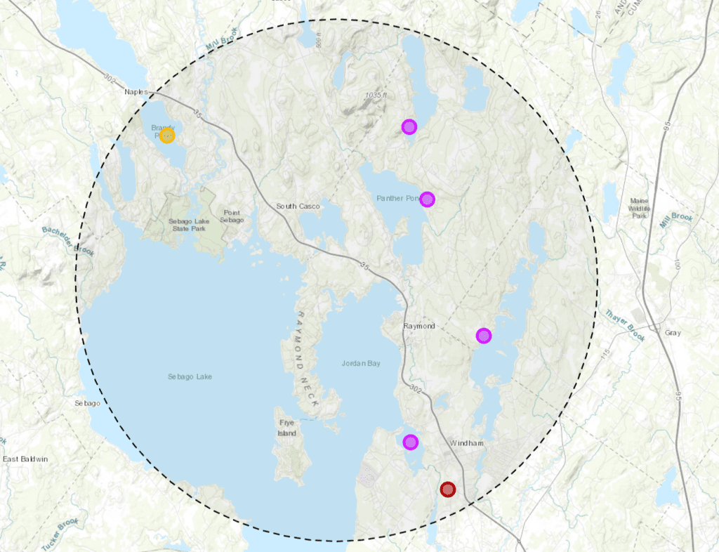 Drone flights near airports, distance query results on map.