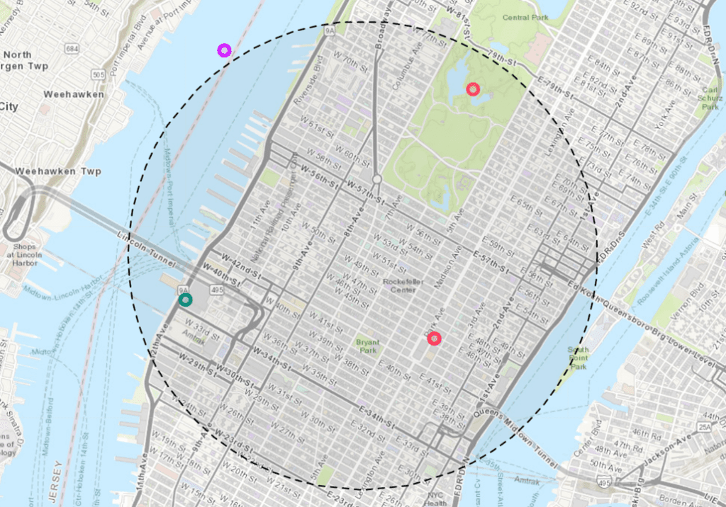 Ceiling and visibility forecast points on map.